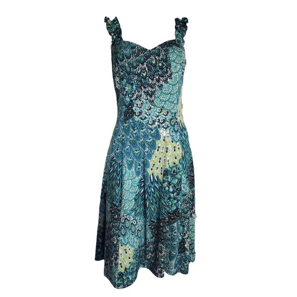 CONNECTED APPAREL Blue Green Paisley Sleeveless Pullover Dress Womens Size 10 - Picture 1 of 6